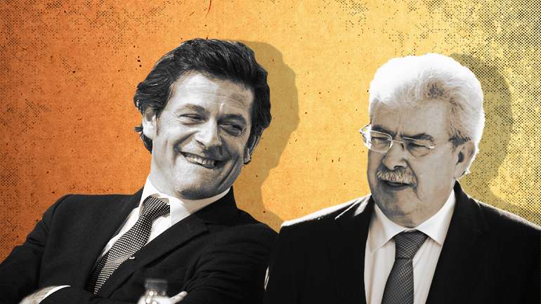 Salvador Malheiro (à esquerda), presidente da Câmara de Ovar e vice-presidente do PSD, e Joaquim Oliveira (à direita), líder do grupo Olivedesportos.