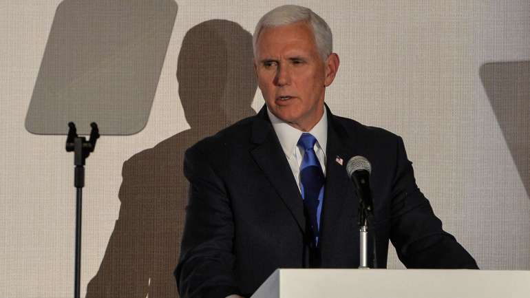 O vice-presidente dos EUA, Mike Pence, na reunião do Grupo de Lima sobre a crise venezuelana a 25 de fevereiro de 2019