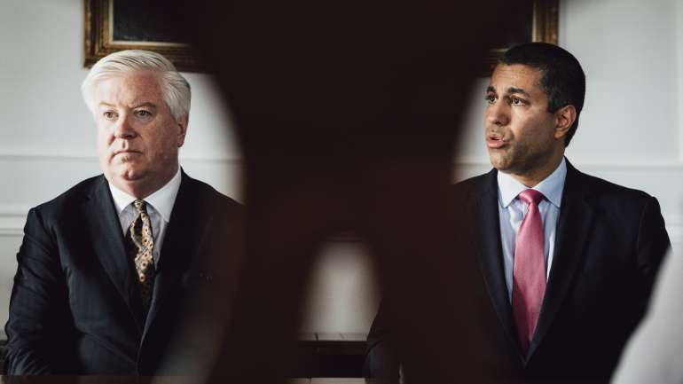 George Edward Glass, embaixador dos Estados Unidos da América em Portugal, e Ajit Pai, presidente da FCC (Comissão Federal de Comunicações)