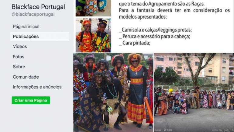 Publicação foi partilhada pelo grupo Blackface Portugal
