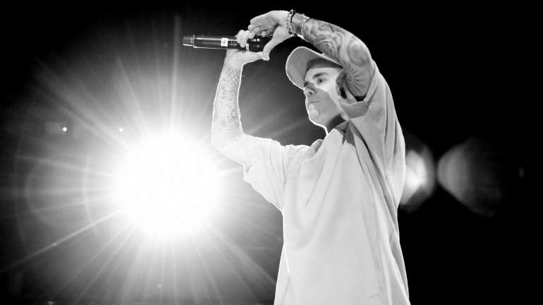 Justin Bieber num concerto em Los Angeles (EUA) em 2015