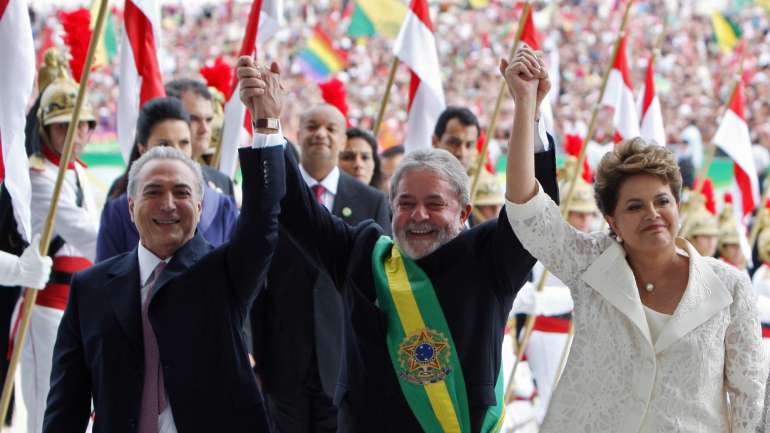 Michel Temer, Lula da Silva e Dilma Rousseff na inauguração do Palácio do Planalto, em janeiro de 2011