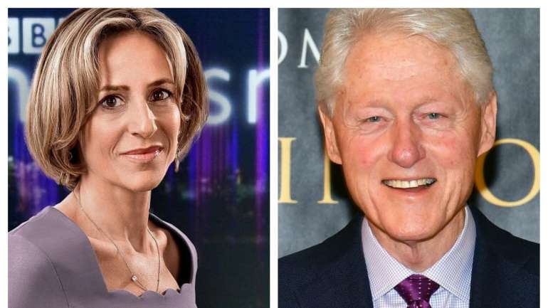 Emily Maitlis, à esquerda, revela ter apanhado Bill Clinton a ler o Kama Sutra antes de uma entrevista.