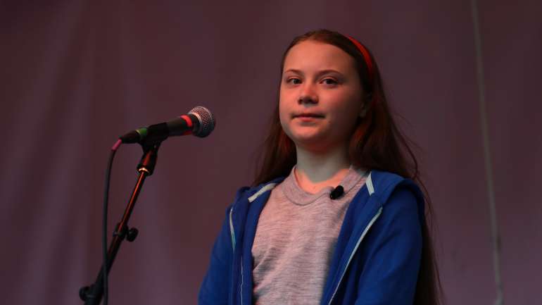 Greta Thunberg num evento da Extinction Rebellion em Londres