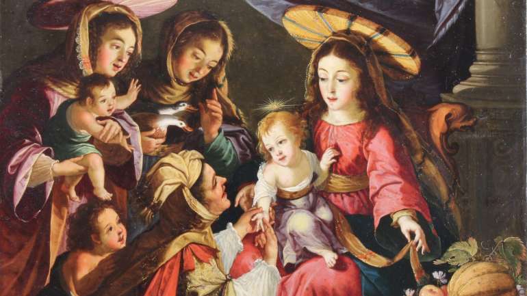 Obra-prima inédita da pintora Josefa de Óbidos intitulada "A leitura da Sina do Menino Jesus"