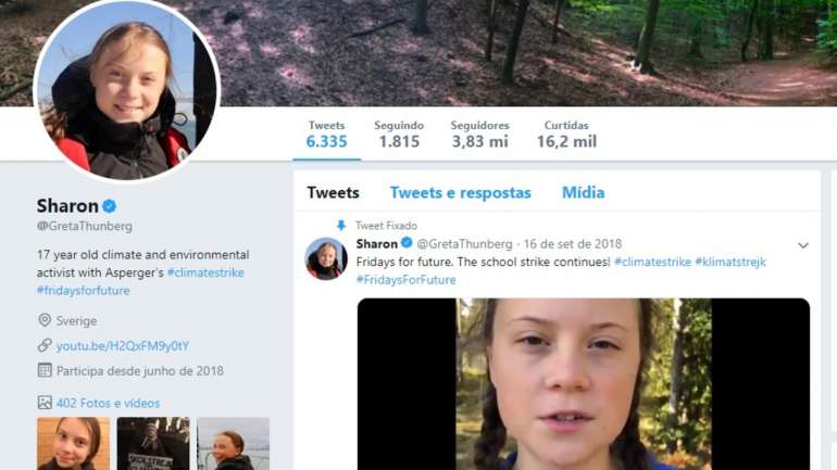 Greta já tinha mudado a descrição no Twitter para "Pirralha", graças a declarações de Jair Bolsonaro