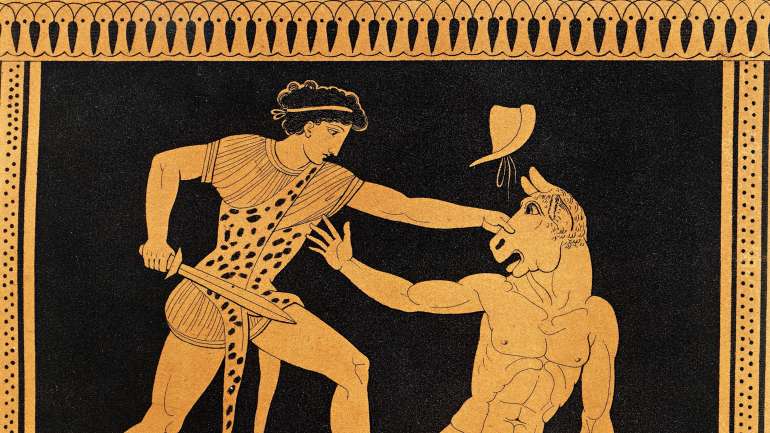 O Minotauro era uma criatura terrível, meio homem meio touro. Foi Teseu que o matou