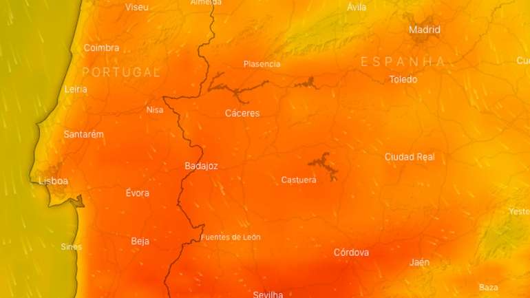 O mapa a a laranja-vermelho a partir de quarta-feira