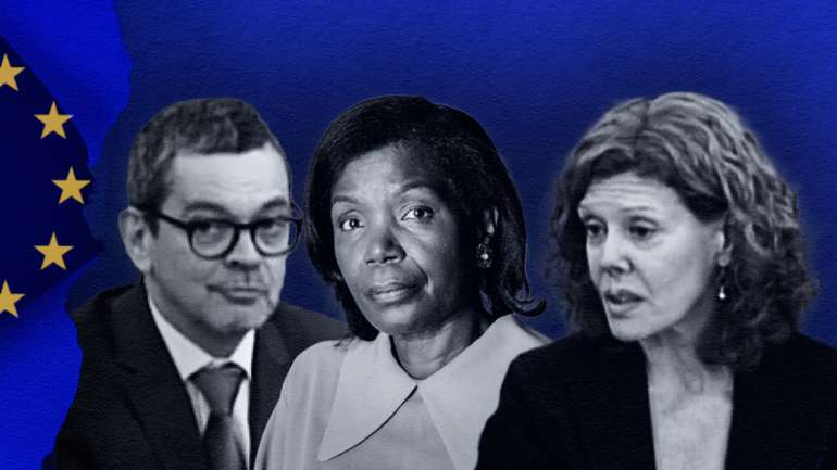 Procurador José Guerra (à esquerda), ministra Francisca Van Dunem (ao centro) e a procuradora Ana Carla Almeida (à direita)