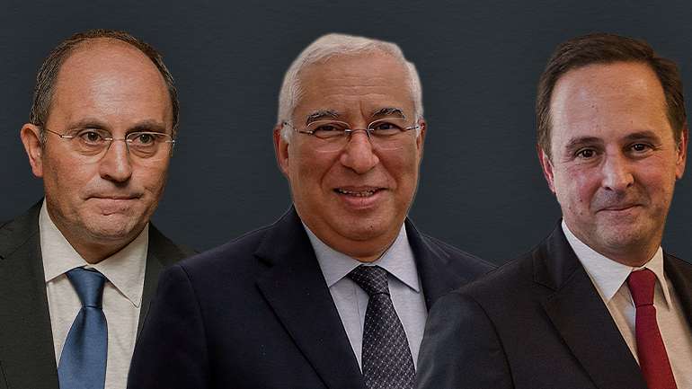 Domingos Névoa, líder da Bragaparques (à esquerda), António Costa (ao centro) e Fernando Medina (à direita)
