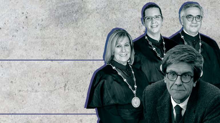 António Almeida Costa (em primeiro plano) não conseguiu ser eleito. Juízes Assunção Raimundo, Mariana Canotilho e António Ascensão Ramos (em segundo plano) tinham manifestado a sua oposição ao nome