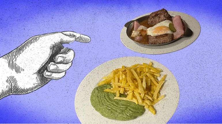 A Leonor pediu o célebre bife à Galeto (17.90), que chega com ovo, fiambre, pickles, afogado num molho aguado e delicioso (diz ela), com um prato de frites caseira em palitos e esparregado (o Meia Meia, como se chama). Eu comi bacalhau com broa.