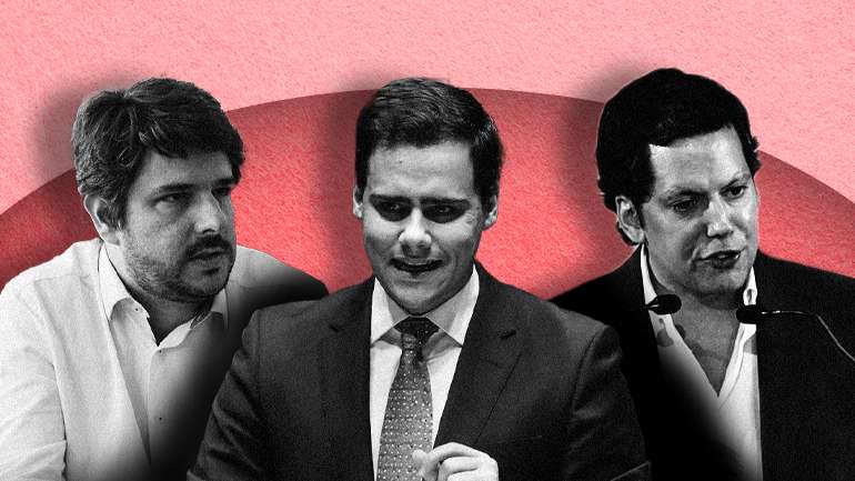 (da esquerda para a direita) Luís Newton, deputado do PSD e presidente da Junta da Estrela, Sérgio Azevedo, ex-deputado do PSD, e Carlos Eduardo Reis, deputado do PSD e empresário, foram acusados na Operação Tutti Fruti