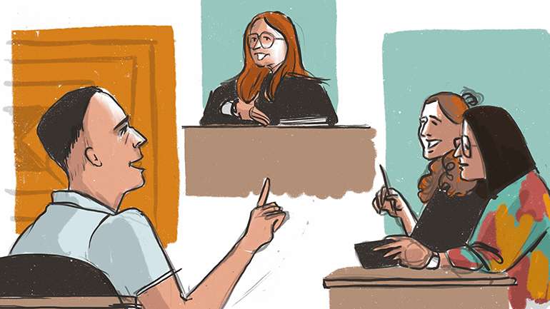“Já ninguém leva a mal que eu, a meio das sessões, me vá sentando numa ponta ou na outra da sala para ver diferentes pormenores", diz a ilustradora sobre o trabalho que tem feito nas sessões do julgamento que opõe os cantores à humorista