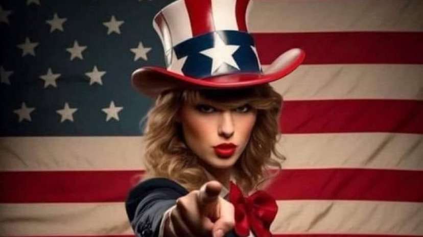 Imagem criada com IA, alegando que Swift apoia Trump