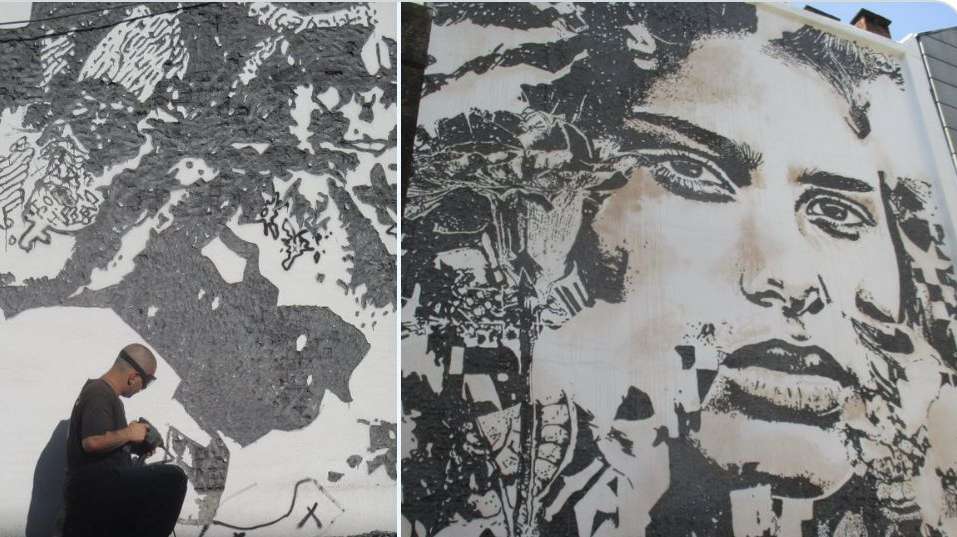 O mural apareceu na Rua Leopoldo, no coração de Bruxelas, em apenas uma semana