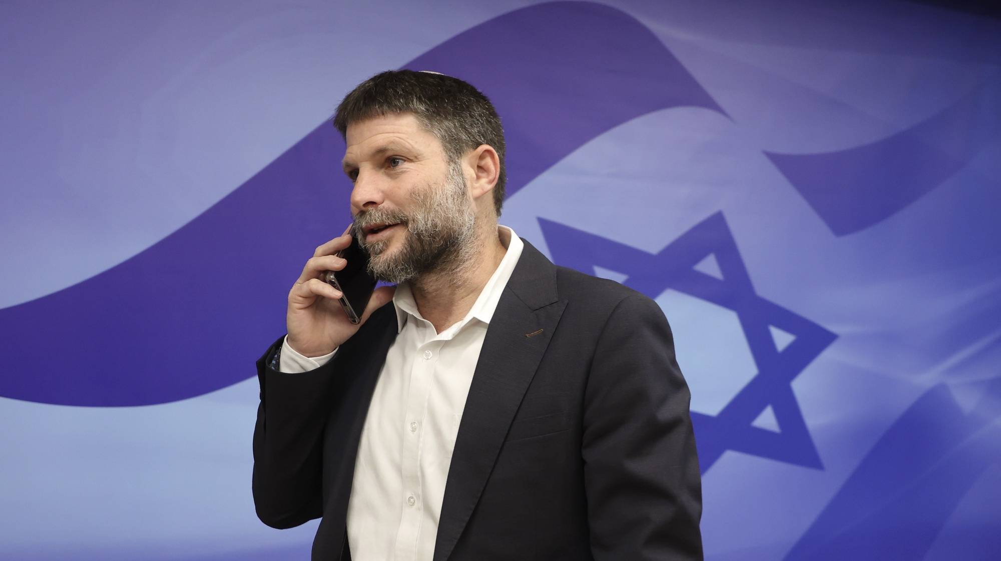 epa10504350 Israeli Minister of Finance and leader of the Religious Zionist Party, Bezalel Smotrich, arrives to attend the weekly cabinet meeting at the prime minister&#039;s office in Jerusalem, 05 March 2023.  EPA/GIL COHEN-MAGEN / POOL