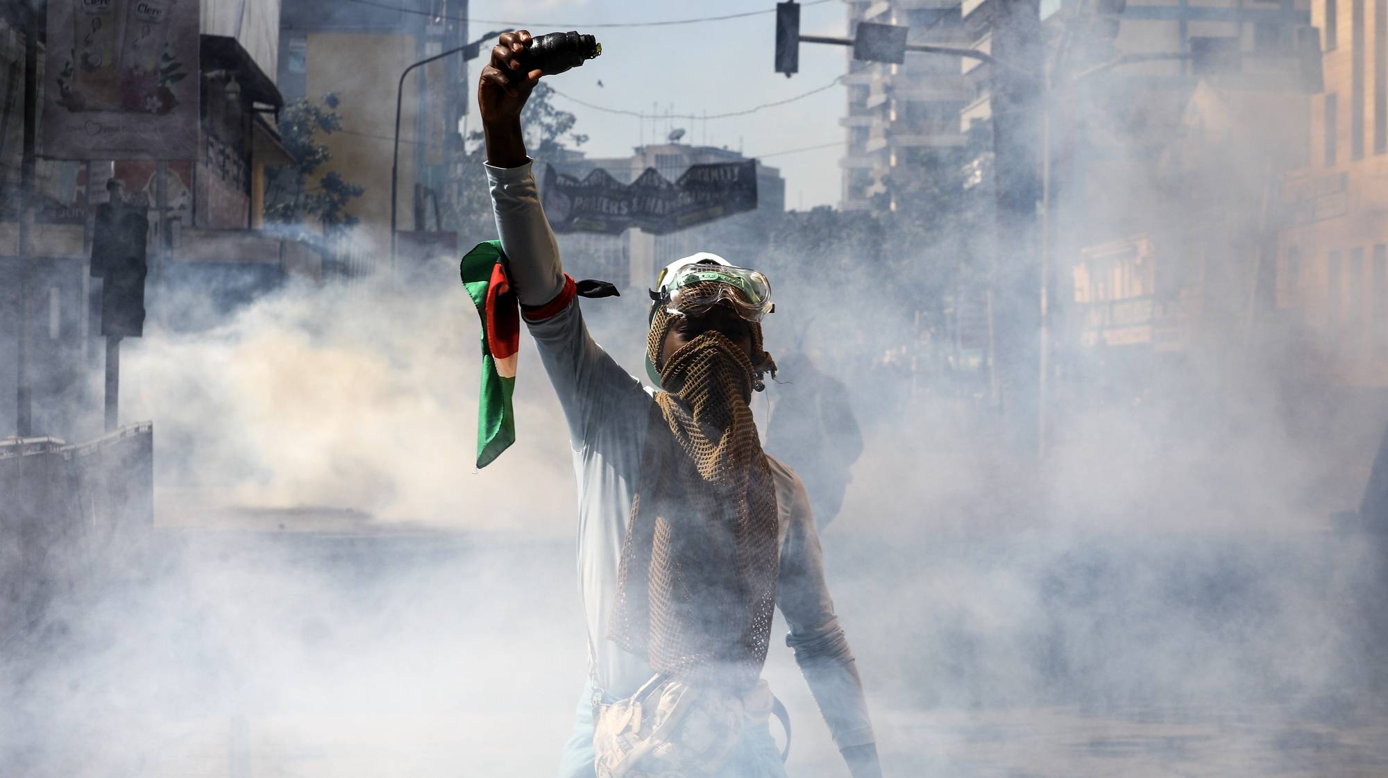 epa11435969 A demonstrator reacts during a protest against proposed tax hikes, in Nairobi, Kenya, 25 June 2024. Kenya&#039;s police on 25 June have sealed off the parliament and State House, and fired tear gas to disperse protesters demonstrating against planned tax hikes that many fear will worsen the cost-of-living crisis.  EPA/DANIEL IRUNGU