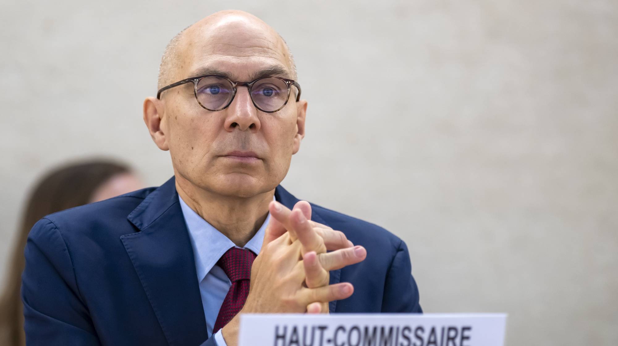 epa11442861 United Nations (UN) High Commissioner for Human Rights Volker Turk attends the Annual full-day discussion on the human rights of women, during the 56th session of the Human Rights Council at the European headquarters of the United Nations in Geneva, Switzerland, 28 June 2024. The 56th session of the Human Rights Council runs from 18 June to 12 July 2024.  EPA/MARTIAL TREZZINI