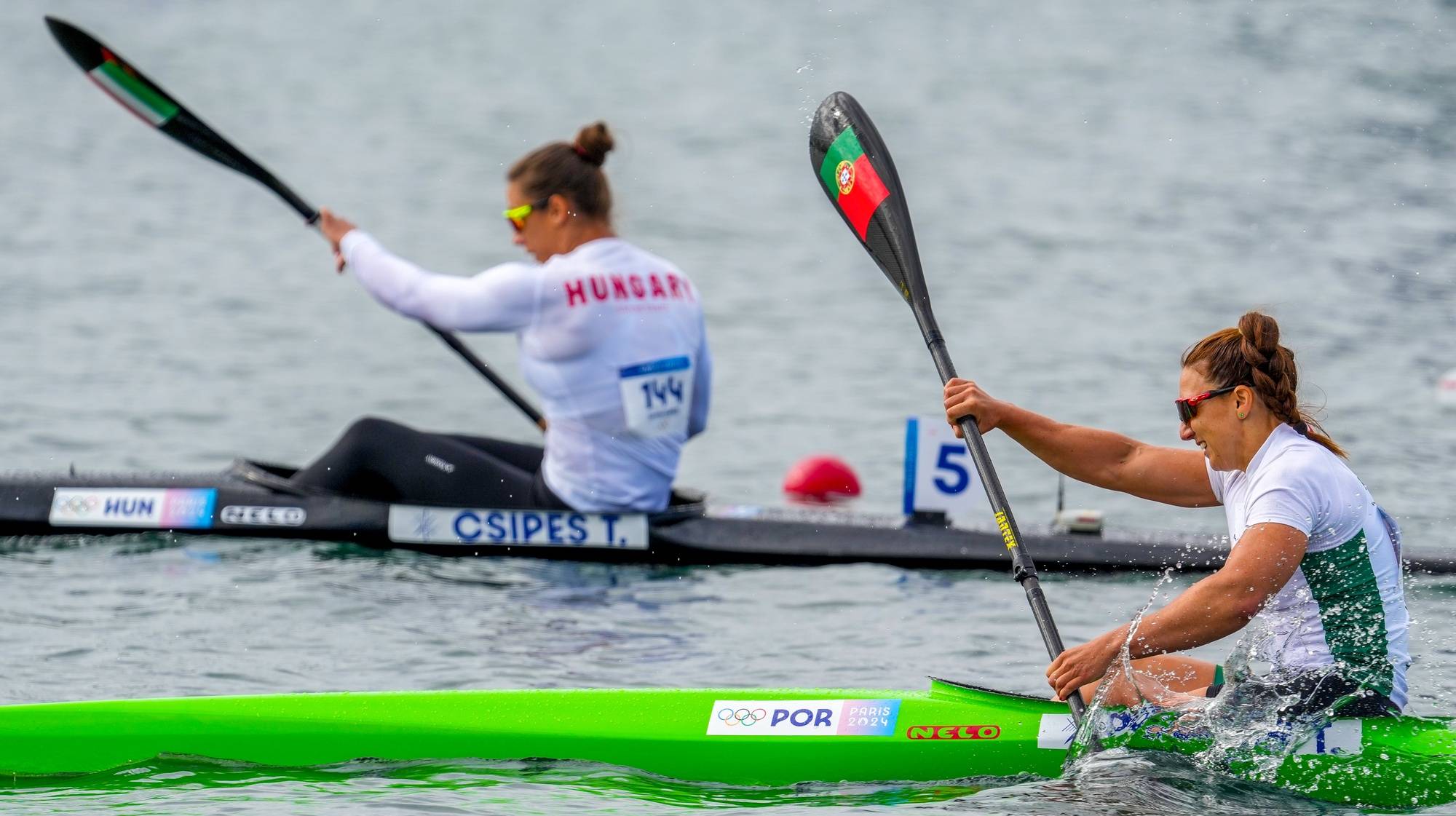 A atleta portuguesa Teresa Portela em competição na prova de K1 500 Femininos dos Jogos Olímpicos de Paris, em Paris, França, 07 de agosto de 2024. HUGO DELGADO/LUSA