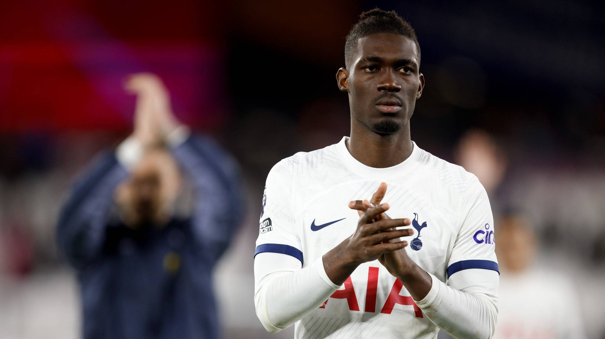 epa11256266 Yves Bissouma of Tottenham applauds fans after the final whistle of the English Premier League match between West Ham United and Tottenham Hotspur in London, Britain, 02 April 2024.  EPA/DAVID CLIFF EDITORIAL USE ONLY. No use with unauthorized audio, video, data, fixture lists, club/league logos, &#039;live&#039; services or NFTs. Online in-match use limited to 120 images, no video emulation. No use in betting, games or single club/league/player publications.