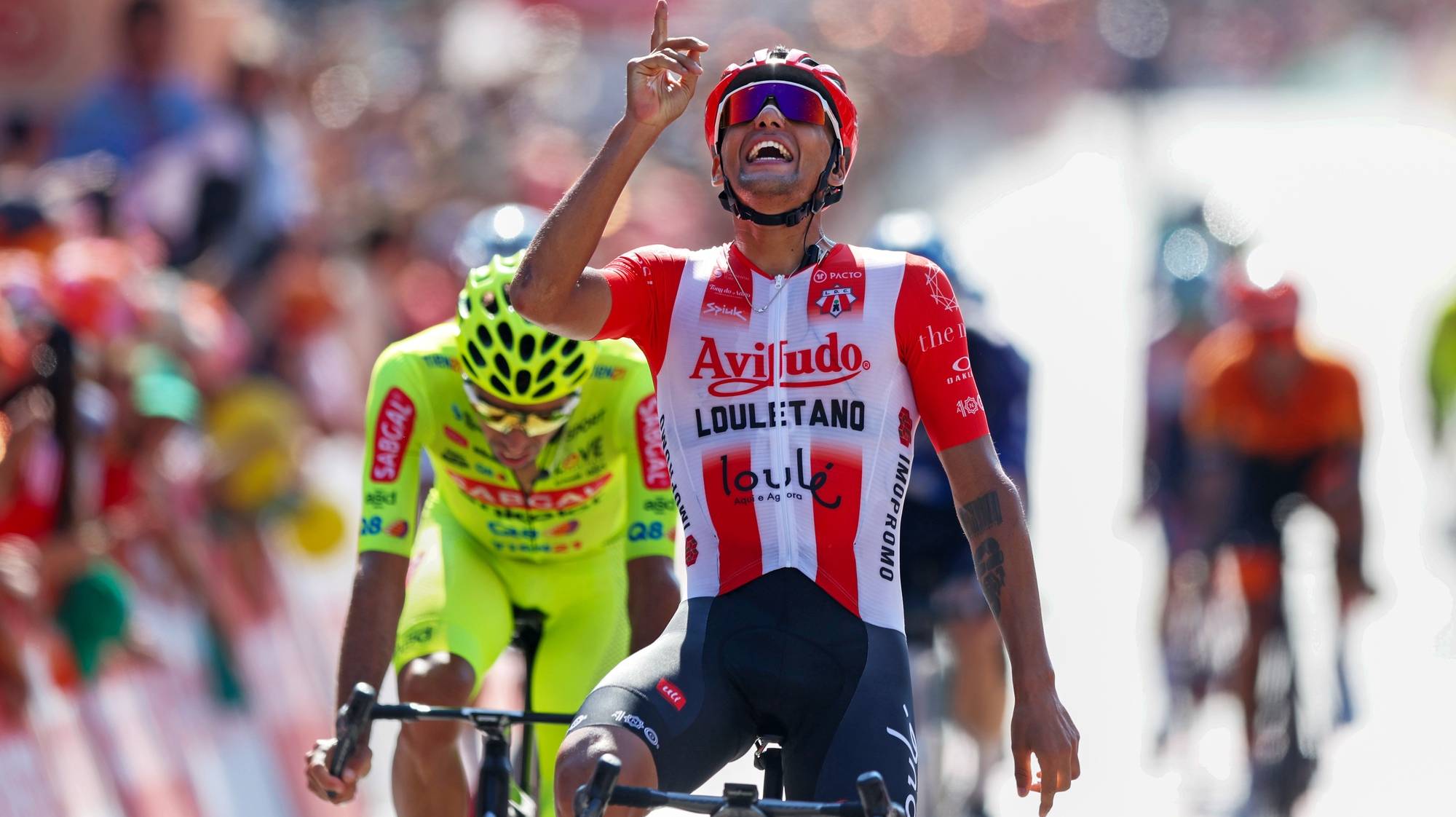 Rider Tomas Contte (Aviludo - Louletano - Loulé Concelho) wins the 8th stage of the 85th Portugal Cycling Tour over 182,4 Km, between Viana do Castelo and Fafe, Portugal, 02 August 2024. NUNO VEIGA/LUSA