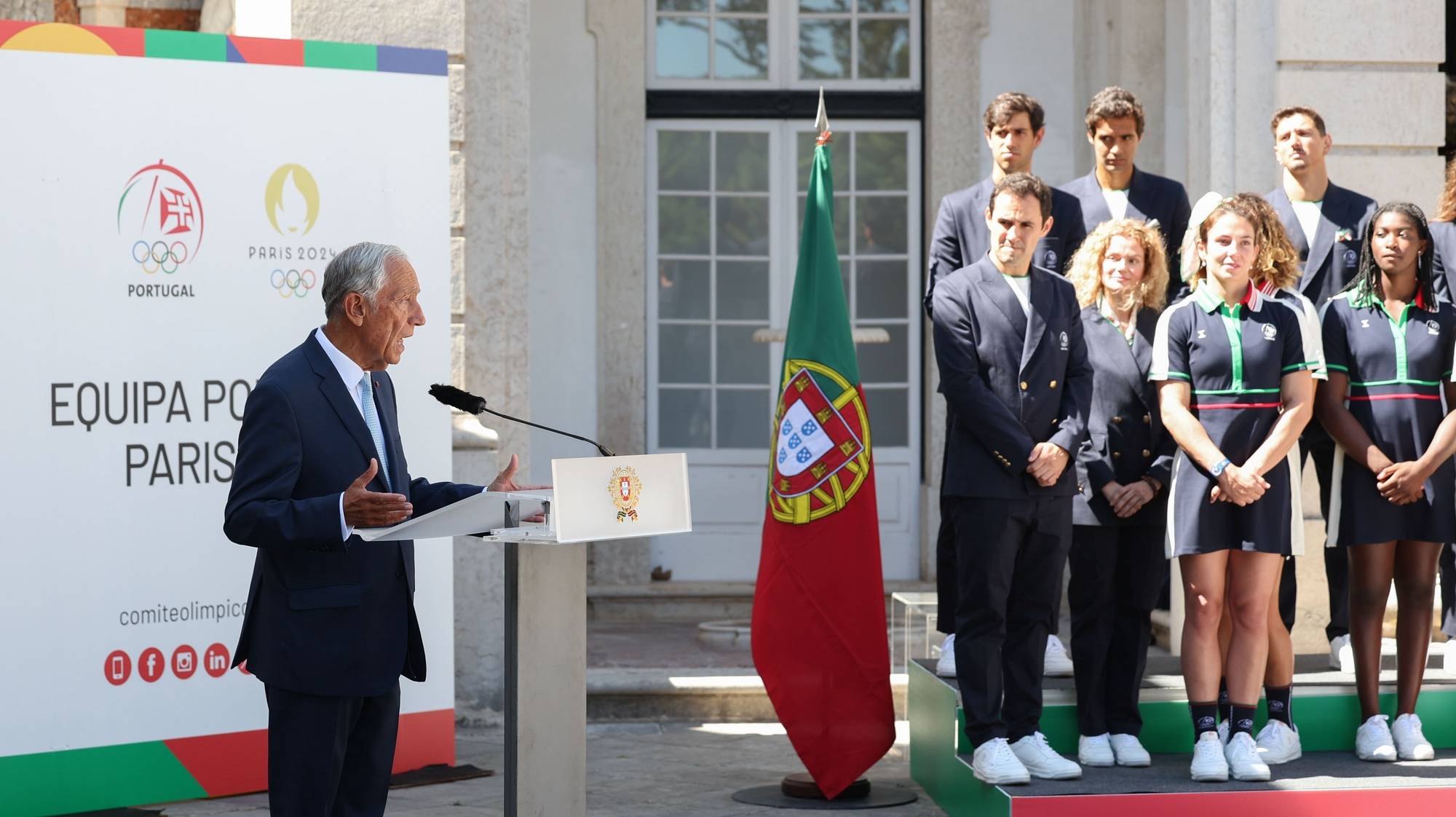 O Presidente da República, Marcelo Rebelo de Sousa, intervem durante a cerimónia de apresentação da Missão de Portugal aos Jogos Olímpicos Paris 2024, em Lisboa, 08 de julho de 2024.  ANTÓNIO COTRIM/LUSA