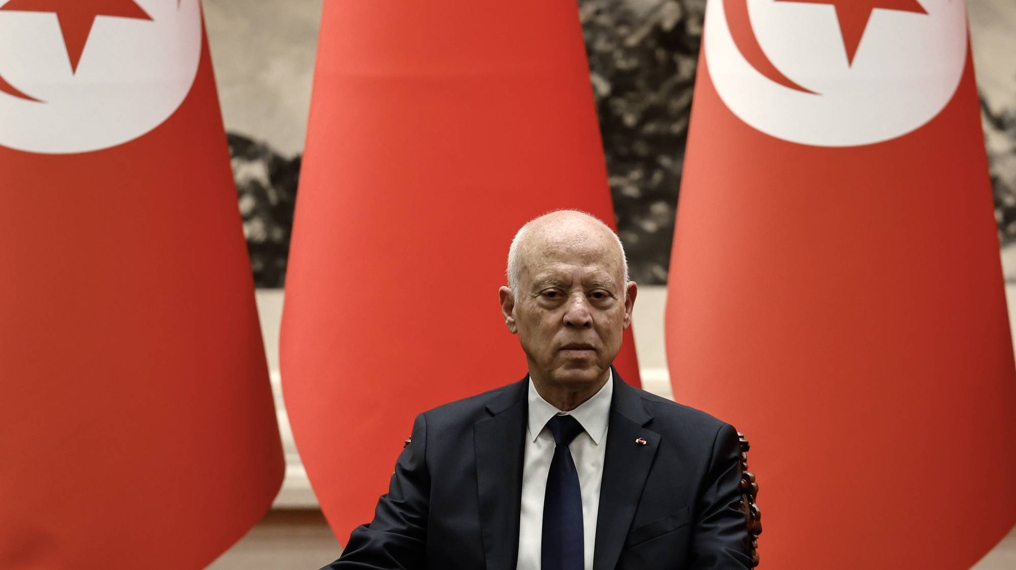 epa11380974 Tunisian President Kais Saied attends a signing ceremony with Chinese President Xi Jinping (not pictured) at the Great Hall of the People in Beijing, China 31 May 2024.  EPA/TINGSHU WANG/POOL