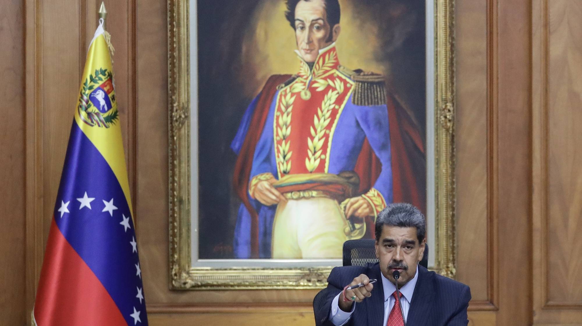 epaselect epa11514063 Venezuelan President Nicolas Maduro speaks during a press conference at the Miraflores Palace in Caracas, Venezuela, 31 July 2024. Maduro connected Hector Guerrero Flores, also known as &#039;Nino Guerrero,&#039; the leader of the transnational criminal gang, &#039;Tren de Aragua,&#039; to the recent protests against the 28 July presidential election results. The National Electoral Council (CNE) confirmed Maduro&#039;s reelection, which sparked the demonstrations.  EPA/RONALD PENA R.