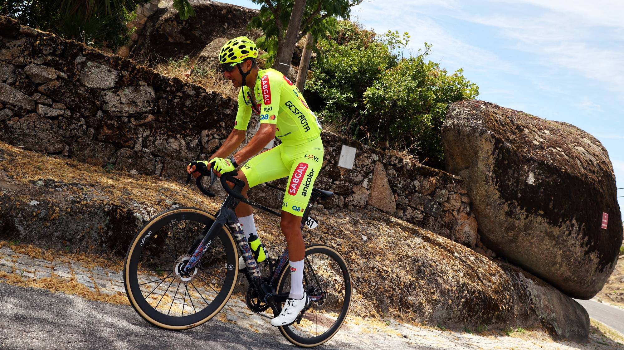 epa11504065 Uruguaian rider Mauricio Moreira (Sabgal - Anicolor), rides in the first climb of the day during the fourth stage of the 85th Portugal Cycling Tour over 164,5 Km, between Sabugal and Guarda, in Guarda, Portugal, 28 July 2024.  EPA/NUNO VEIGA