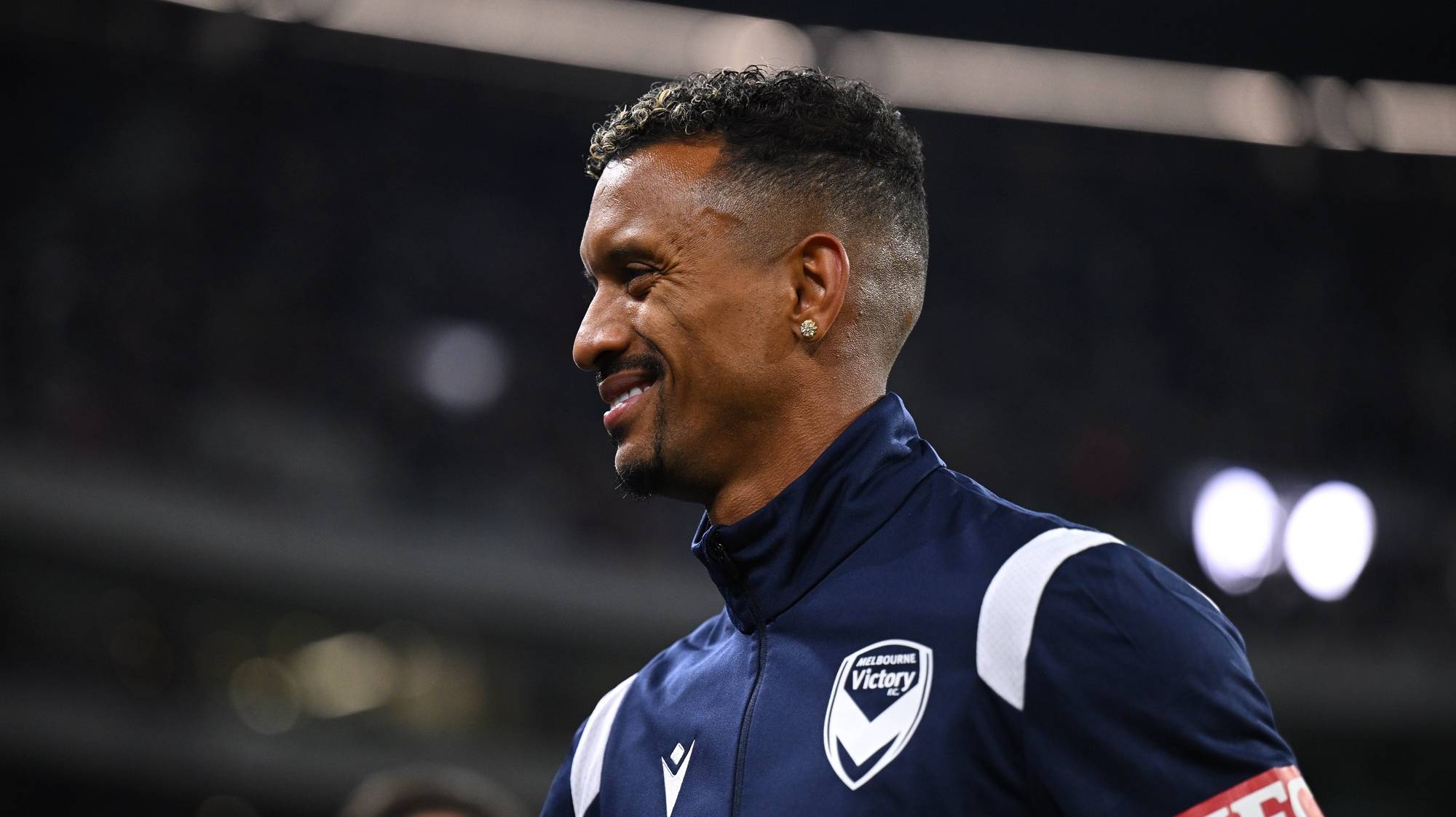 epa10072281 Nani of Melbourne Victory ahead of the soccer match between Manchester United and the Melbourne Victory at the Melbourne Cricket Ground in Melbourne, Australia, 15 July 2022.  EPA/JOEL CARRETT