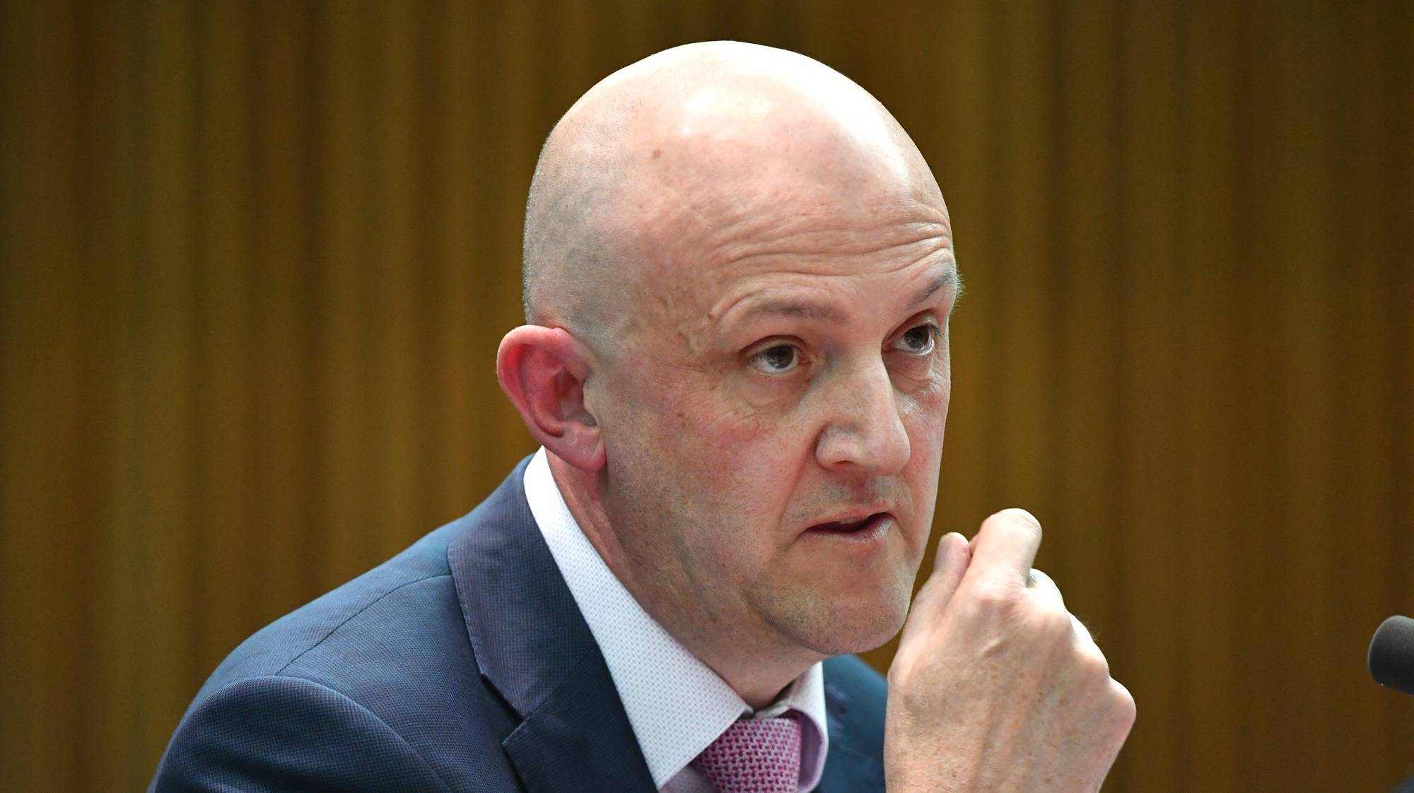 epa08024692 (FILE) - Australian Security Intelligence Organisation (ASIO) Director General Mike Burgess appears before a Senate Estimates hearing at Parliament House in Canberra, Australia, 21 October 2019 (reissued 25 November 2019. According to media reports, Australian authorities are investigating an alleged Chinese attempt to plant a spy into parliament.  EPA/MICK TSIKAS AUSTRALIA AND NEW ZEALAND OUT