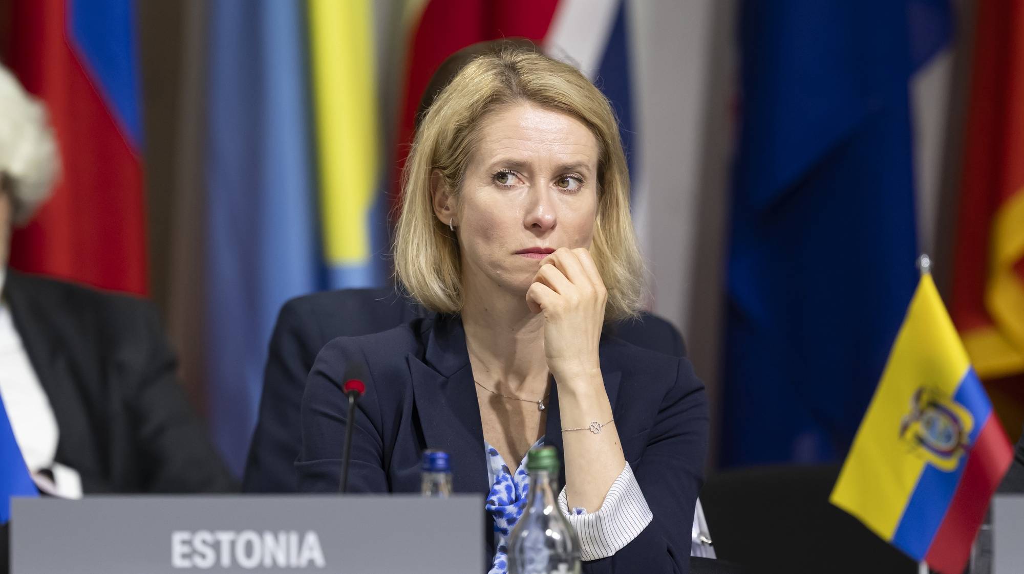 epa11414912 Prime Minister of Estonia Kaja Kallas attends the plenary session during the Summit on peace in Ukraine in Stansstad near Lucerne, Switzerland, 16 June 2024. International heads of state gather on 15 and 16 June at the Buergenstock Resort in central Switzerland for the two-day Summit on Peace in Ukraine.  EPA/URS FLUEELER / POOL EDITORIAL USE ONLY