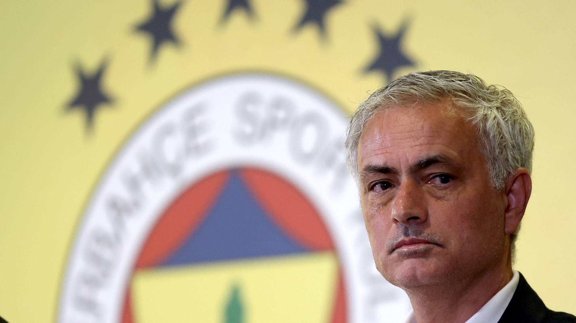 epa11387274 Newly appointed Fenerbahce head coach Jose Mourinho attends a press conference at the Ulker Stadium in Istanbul, Turkey, 03 June 2024. Mourinho was unveiled as the new head coach of the team on 02 June 2024.  EPA/ERDEM SAHIN