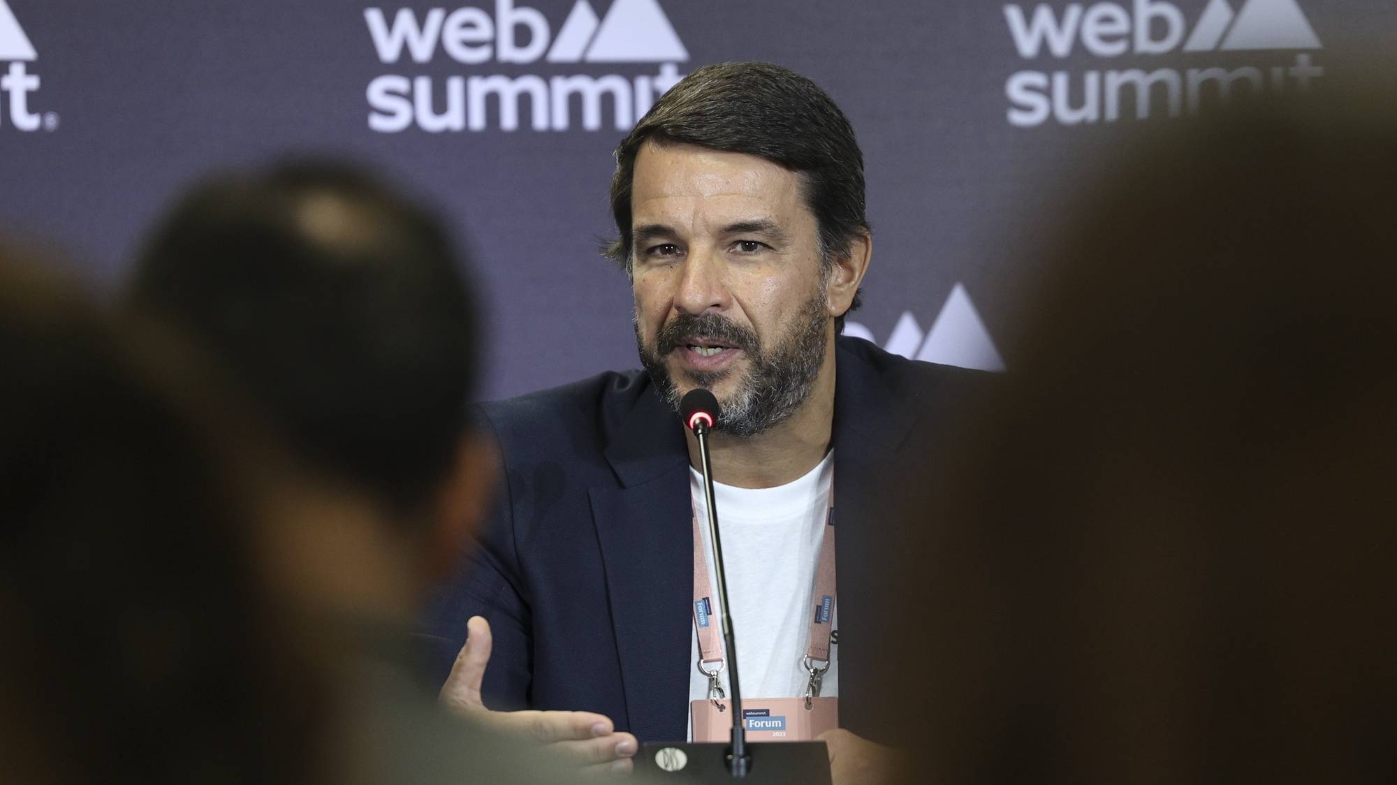 O CEO da Startup Portugal, António Dias Martins, participa numa conferência de imprensa da cimeira tecnológica no último dia da Web Summit 2023, a decorrer na FIL/Parque das Nações em Lisboa, 16 de novembro de 2023. MIGUEL A. LOPES/LUSA