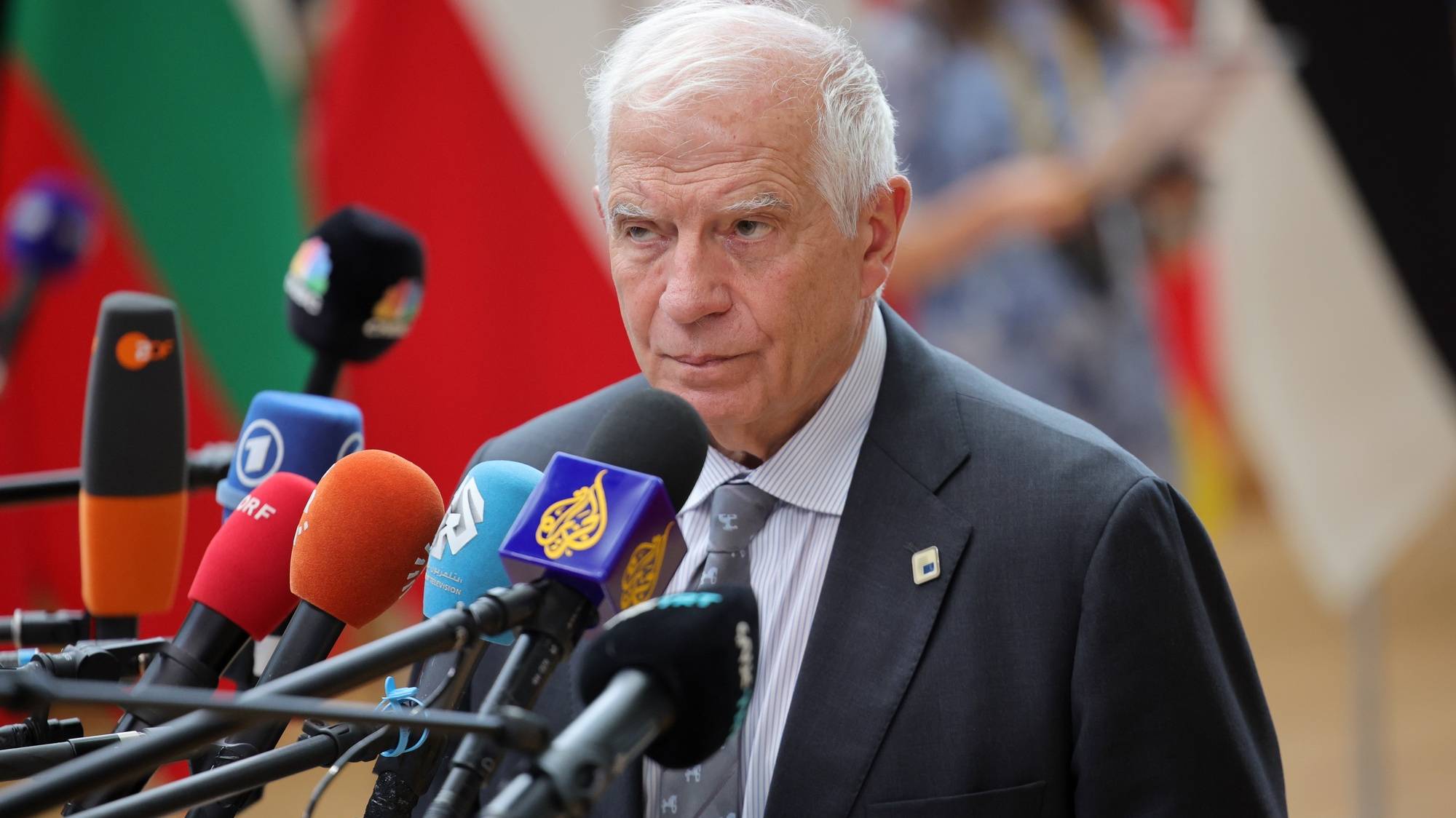 epa11441253 European High Representative of the Union for Foreign Affairs, Josep Borrell arrives for a European Council in Brussels, Belgium, 27 June 2024. EU leaders are gathering in Brussels for a two-day summit to discuss the Strategic Agenda 2024-2029, the next institutional cycle, Ukraine, the Middle East, competitiveness, security and defense, among other topics.  EPA/OLIVIER MATTHYS