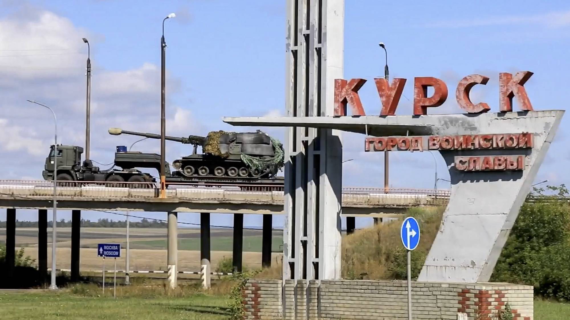 epa11542390 A still image taken from a handout video provided on 10 August 2024 by the Russian Defence Ministry shows Russian troops delivering military equipment to the Kursk region, Russia. According to Andrei Belostotsky, acting deputy governor of the Kursk region, over 3,000 civilians were evacuated from border areas as a result of attacks by the Ukrainian Armed Forces in the Kursk region that started on 06 August. On 10 August the Russian Defense Ministry reported that tank units had taken up positions in Kursk Oblast to fight the Ukrainian Armed Forces. The National Anti-Terrorism Committee confirmed the enforcement of a counter-terrorism operation (CTO) in the Kursk, Belgorod and Bryansk regions.  EPA/RUSSIAN DEFENCE MINISTRY HANDOUT HANDOUT EDITORIAL USE ONLY/NO SALESHANDOUT EDITORIAL USE ONLY/NO SALES