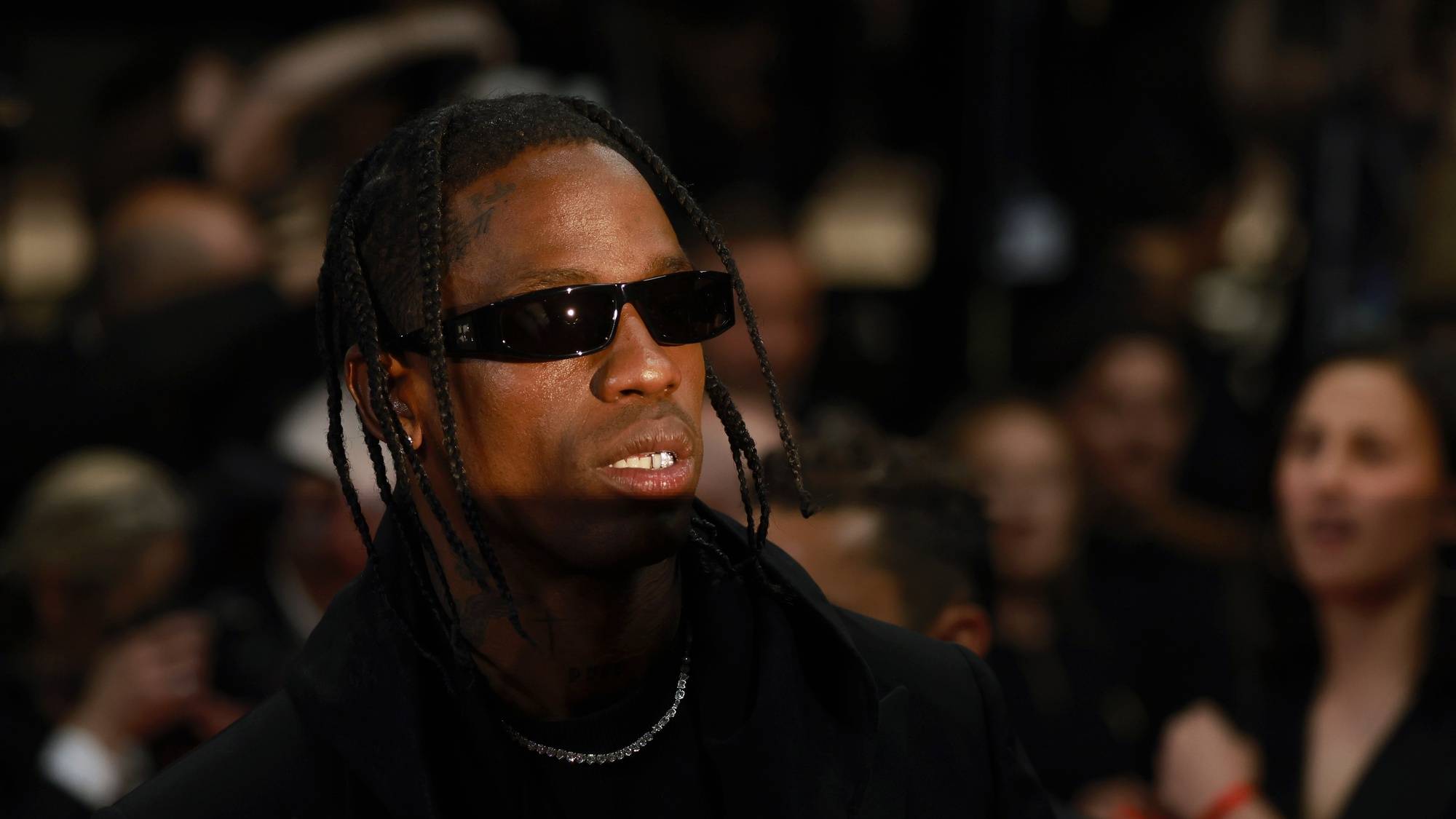 epa10646587 Travis Scott arrives for the screening of &#039;The Idol&#039; during the 76th annual Cannes Film Festival, in Cannes, France, 22 May 2023. The festival runs from 16 to 27 May.  EPA/GUILLAUME HORCAJUELO