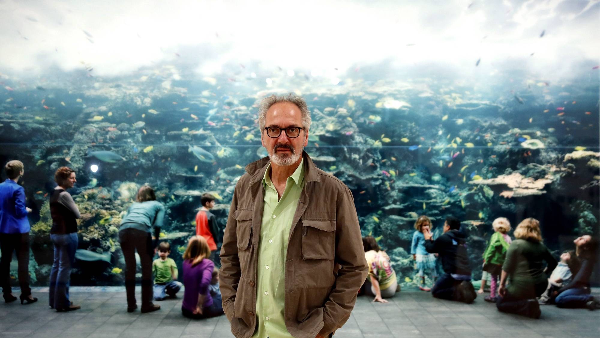 epa07885590 German photographer Thomas Struth poses for the photographers in front of his image &#039;Atlanta 2013&#039; as he present his restrospective exhibition at the Guggenheim Bilbao Museum, in Bilbao, Basque Country, northern Spain, 01 October 2019. The exhibition features 400 works by Struth in the first ever big retrospective of the German photographer in Spain.  EPA/LUIS TEJIDO