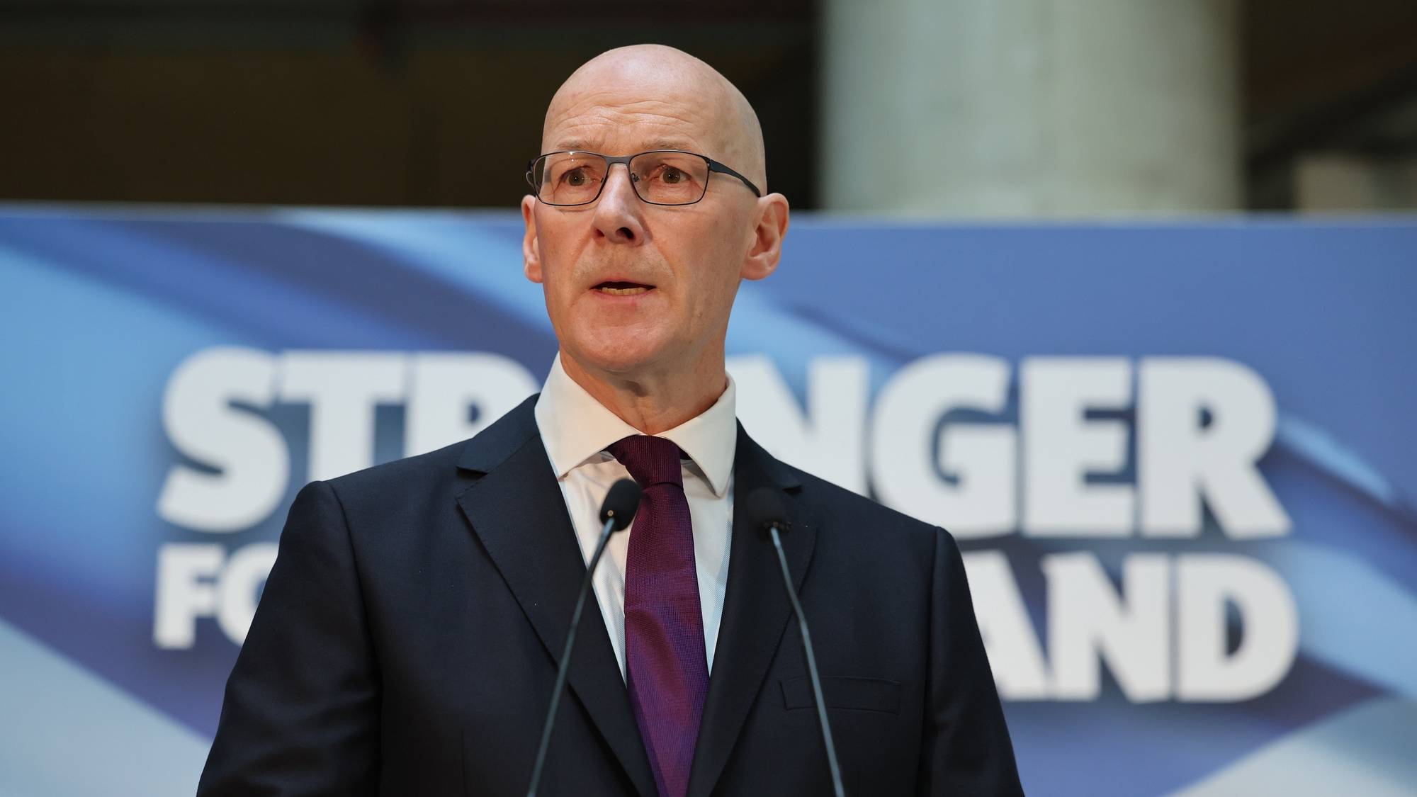 epa11322030 New Scottish National Party (SNP) Leader (SNP), John Swinney MSP, delivers a speech at Glasgow University, in Glasgow, Scotland, Britain, 06 May 2024. The former Scottish deputy first minister has been confirmed as the SNP&#039;s new leader as no other candidates came forward to challenge him for the position. This follows Humza Yousaf&#039;s announcement on 29 April 2024 that he was standing down as First Minister and Leader of the SNP.  EPA/ROBERT PERRY