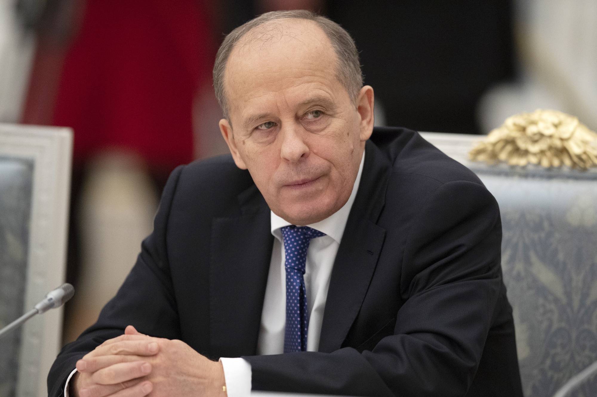 epa08746758 (FILE) - Alexander Bortnikov, head of the Federal Security Service (FSB) waits for a meeting of the Pobeda (Victory) Organizing Committee in the Kremlin, Moscow, Russia, 11 December 2019 (reissued 15 October 2020). The European Union puts Director of Russia&#039;s FSB Alexander Bortnikov, First Deputy Chief of Staff of the Presidential Administration Sergei Kiriyenko and four other high-ranking Russian officials on the EU&#039;s blacklist against Russia over the alleged poisoning of blogger Alexey Navalny, the Council of the European Union said.  EPA/PAVEL GOLOVKIN / POOL *** Local Caption *** 55700493