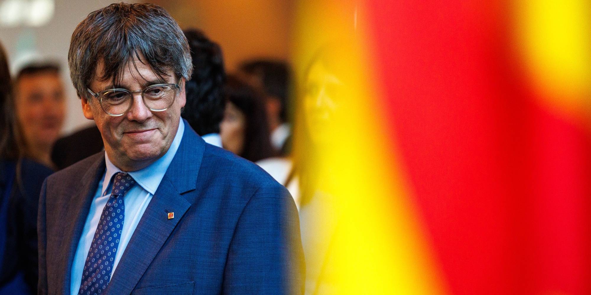 epa10842440 Catalan leader Carles Puigdemont attends an exhibition on &#039;Catalonia&#039;s contributions to the European Social and Political Progress&#039; at the EU Parliament in Brussels, Belgium, 05 September 2023.  EPA/OLIVIER MATTHYS