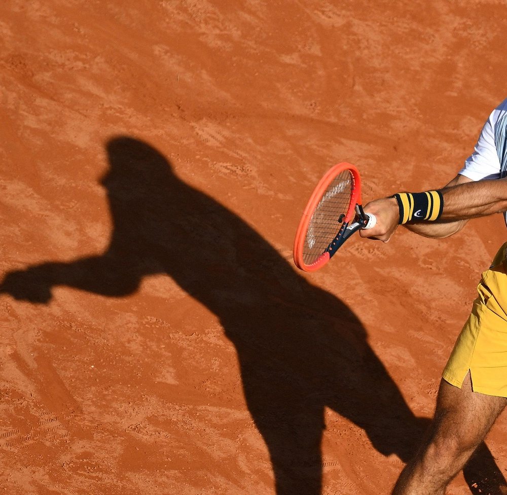 epa11339924 Nuno Borges of Portugal in action against Alexander Zverev of Germany (not pictured) during their men&#039;s singles round of 16 match at the Italian Open tennis tournament in Rome, Italy, 14 May 2024.  EPA/ETTORE FERRARI