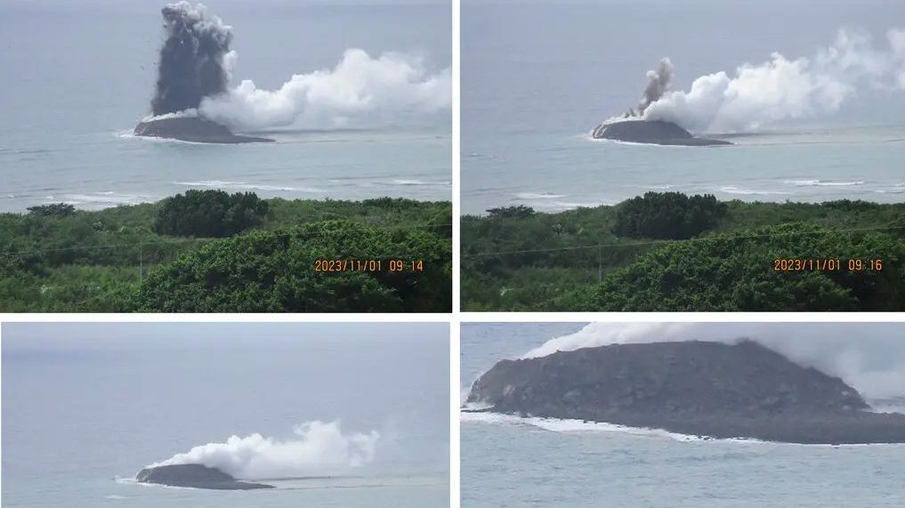 Fotografias da erupção partilhadas pelas Forças de Autodefesa Marítimas japonesas