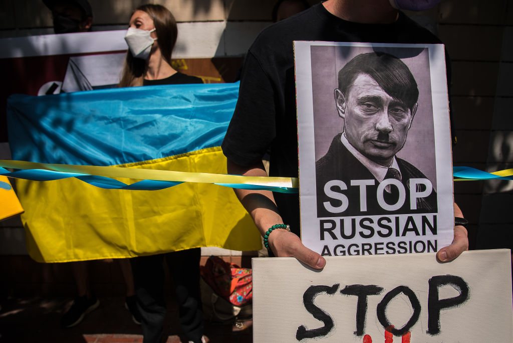 Protestos contra a invasão da Ucrânia em Banguecoque, Tailândia