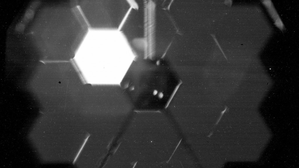 epa09747695 An undated handout picture made available by the National Aeronautics and Space Administration (NASA) shows a James Webb Space Telescope &#039;selfie&#039; created using a specialized pupil imaging lens inside of the NIRCam instrument that was designed to take images of the primary mirror segments instead of images of space (issued 11 February 2022). This configuration is not used during scientific operations and is used strictly for engineering and alignment purposes, NASA said in a statement. In this case, the bright segment was pointed at a bright star, while the others aren&#039;t currently in the same alignment. This image gave an early indication of the primary mirror alignment to the instrument, NASA added. The James Webb Space Telescope (JWST) is nearing completion of the first phase of the months-long process of aligning the observatory&#039;s primary mirror using the Near Infrared Camera (NIRCam) instrument. Webb is an international partnership between NASA, the European Space Agency (ESA) and the Canadian Space Agency (CSA).  EPA/NASA HANDOUT  HANDOUT EDITORIAL USE ONLY/NO SALES