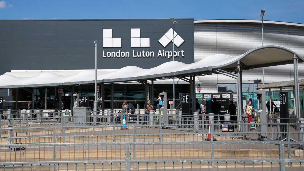 An exterior view of the entrance to the London Luton Airport