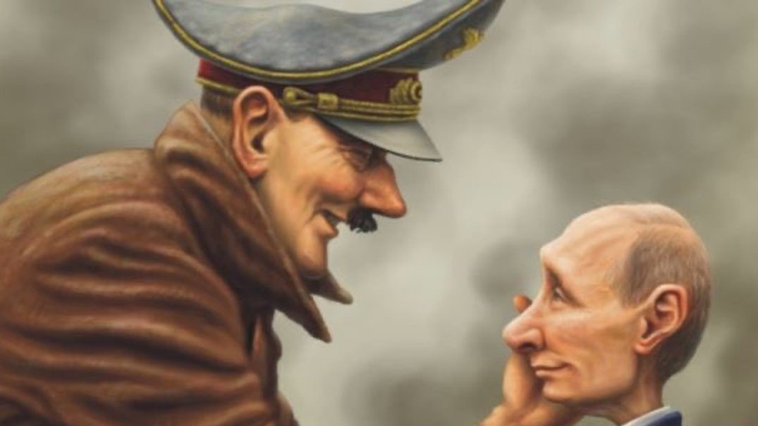 A conta oficial partilhou um cartoon em que se vê Adolf Hitler a acariciar a cara de Vladimir Putin