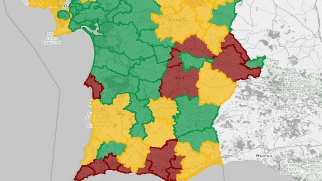 Já na Área Metropolitana de Lisboa, todos os concelhos estão todos abaixo do nível de risco