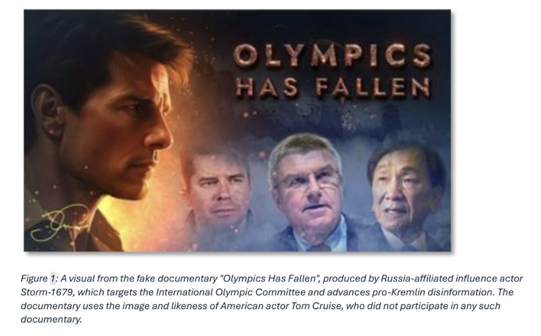 Imagem documentário falso &quot;Olympics Has Fallen&quot;, desinformação russa